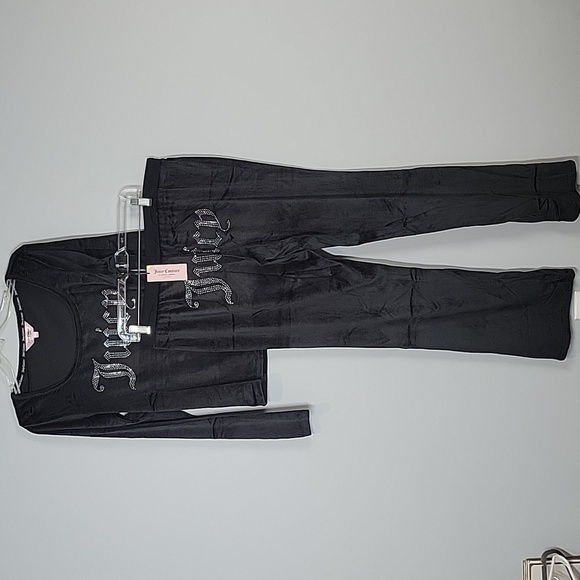 Juicy Couture 2pc set Black velour velvet pants + shirt Large - Picture 1 of 8